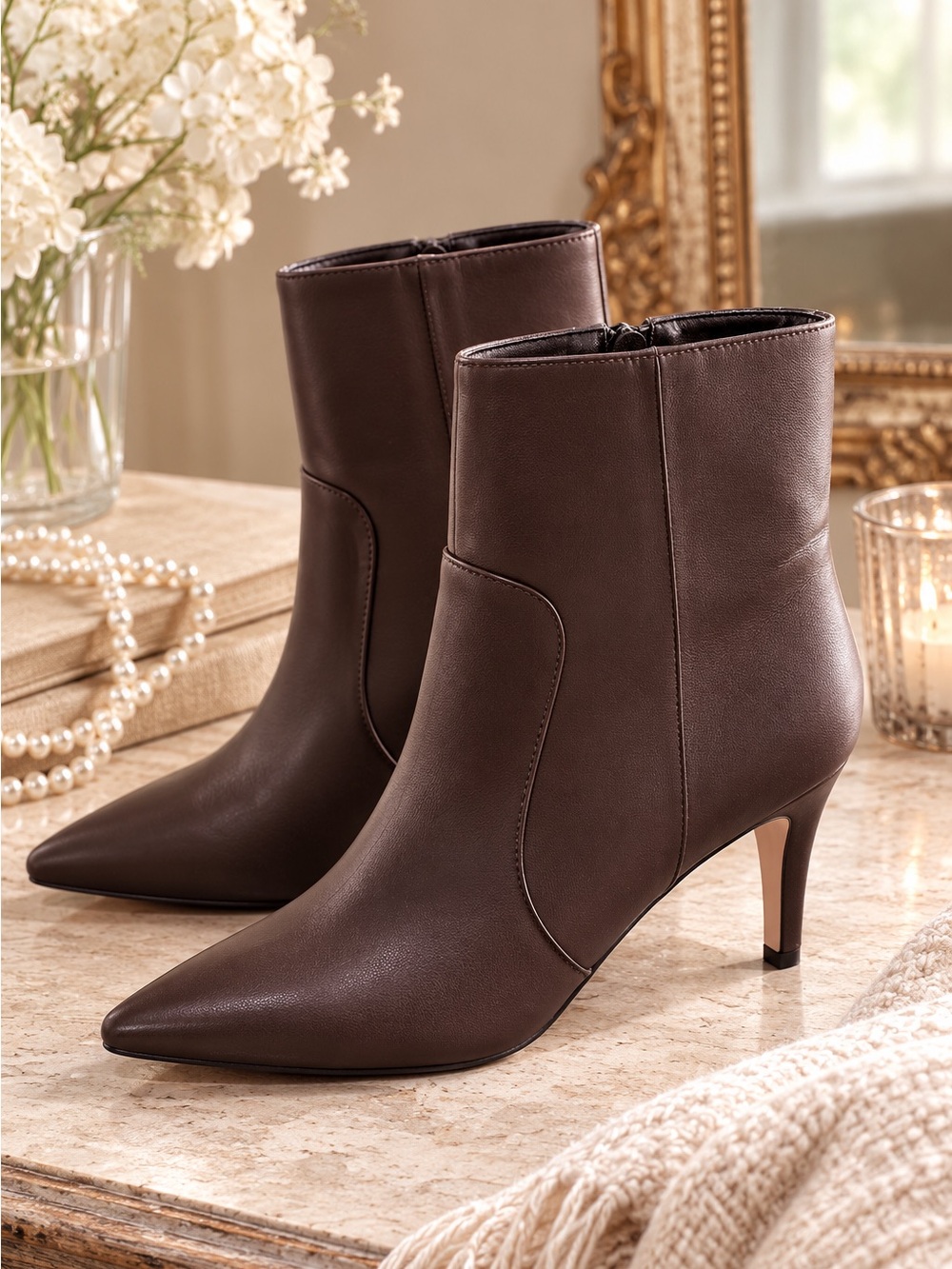 NWT Chocolate Brown Pointed Toe Ankle Booties Size 9